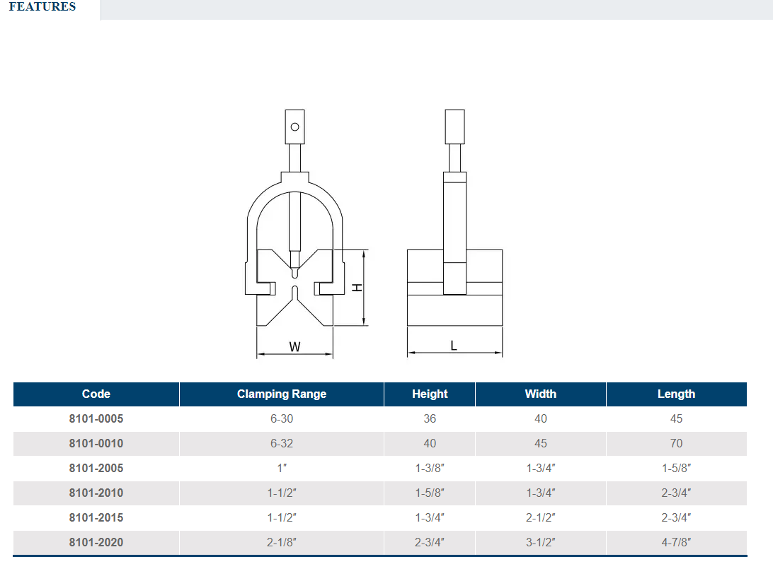 V-Block & Clamp Set Max Dia. 32mm Dasqua L*W*H 70*45*40mm,Max Dia.32mm,accurancy 0.01mm