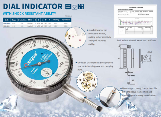 Shock Resistant Dial Indicator 0-10mm*0.01mm Flat back