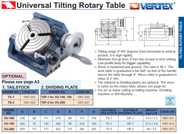 Universal Tilting Rotary Table VU-800