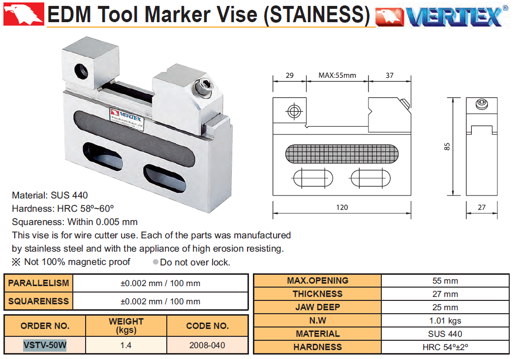 EDM Tool Marker Vise Vertex VSTV-50W