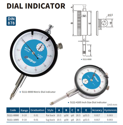 Dail Indicator Dasqua 0-10mm*0,01mm