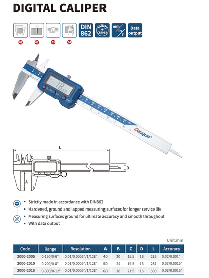 Digitalno kljunasto merilo Dasqua 0-200 mm