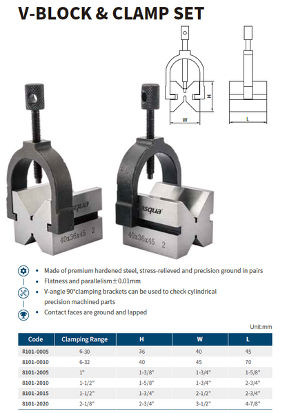 V-Block & Clamp Set Max Dia. 30mm Dasqua