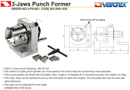 3-čeljustno vpenjalo (Punch Former) Vertex V-PS-80J