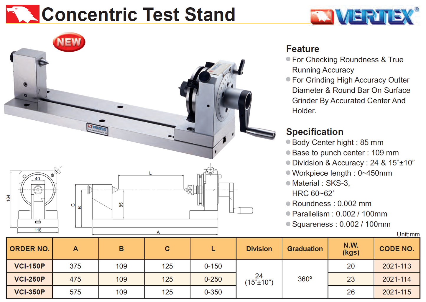 Koncentrično testno stojalo Vertex VCI-250P