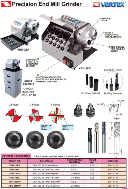 Precision End Mill Grinder Vertex VEG-13A