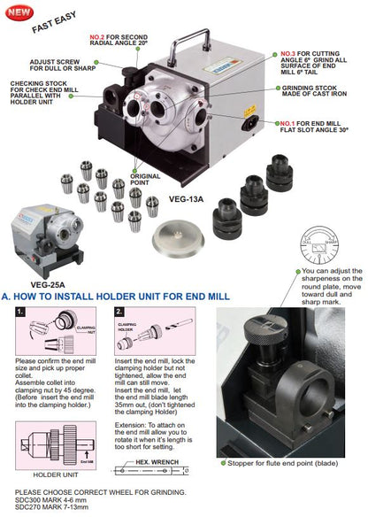 Precision End Mill Grinder Vertex VEG-13A