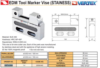 EDM Tool Marker Vise Vertex VSTV-50W