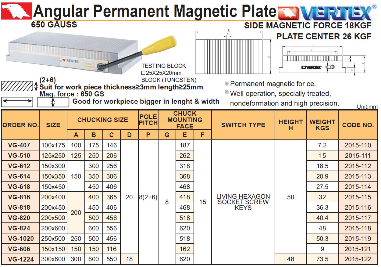 Permanent Magnetic Plate Vertex VG-510
