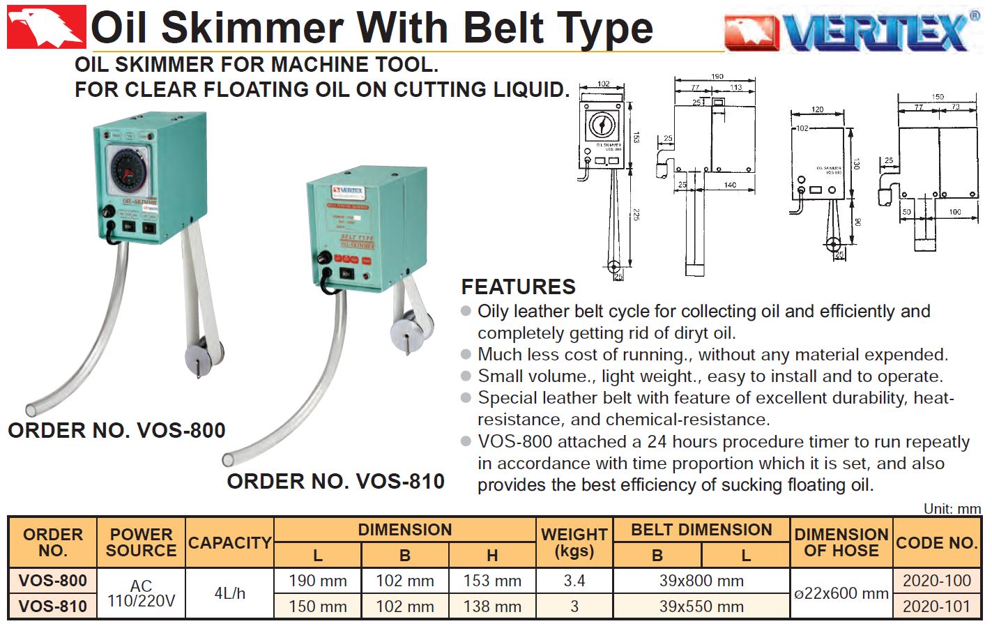 Oil Skimmer With Belt Type Vertex VOS-800