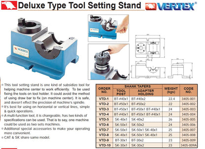 Deluxe Type Tool Setting Stand Vertex VTD-1 (BT40)