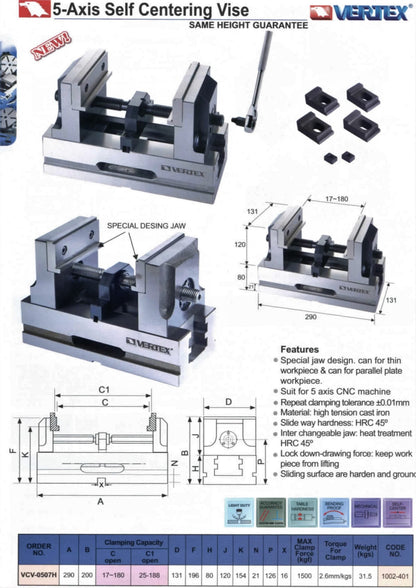 5-Axis Self-Centering Machine Vice VCV-0507H