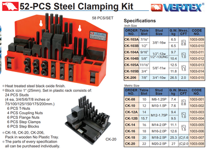 52-PCS Steel Clamping Kit Vertex CK-12A M12